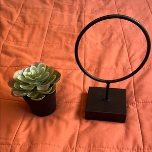 Black Metal Ring Stand with Faux Succulent